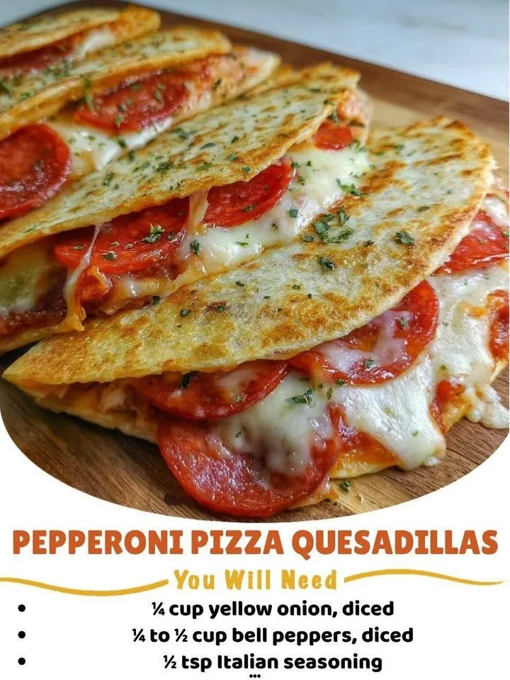 Pepperoni cheese pizza quesadilla with melted cheese and pepperoni slices