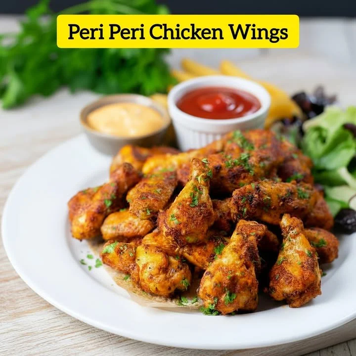 Delicious peri peri chicken wings ready to be served