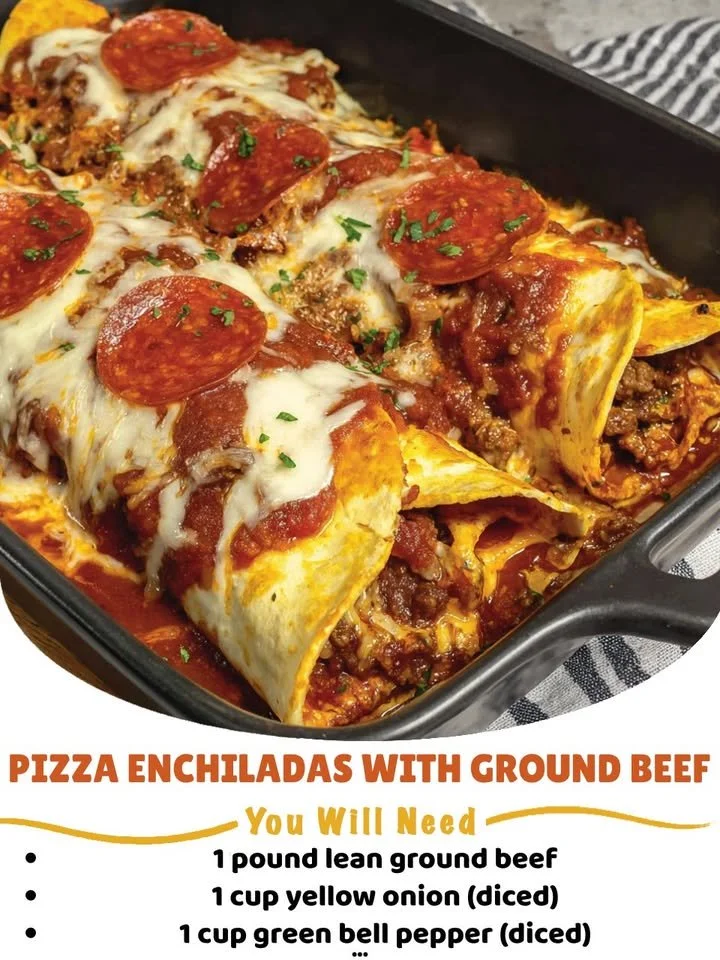 Delicious Pizza Enchiladas with Ground Beef served on a plate