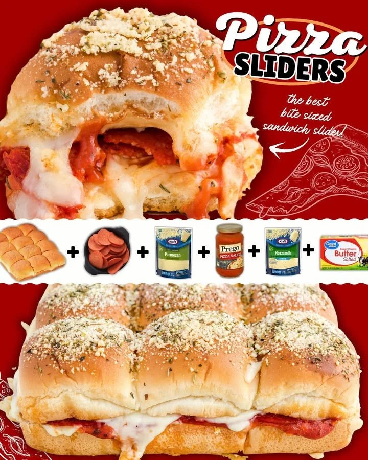 Delicious pizza sliders stacked with toppings and cheese on a serving platter