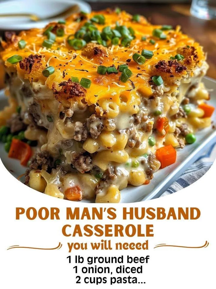 Delicious Poor Man’s Husband Casserole served in a warm dish