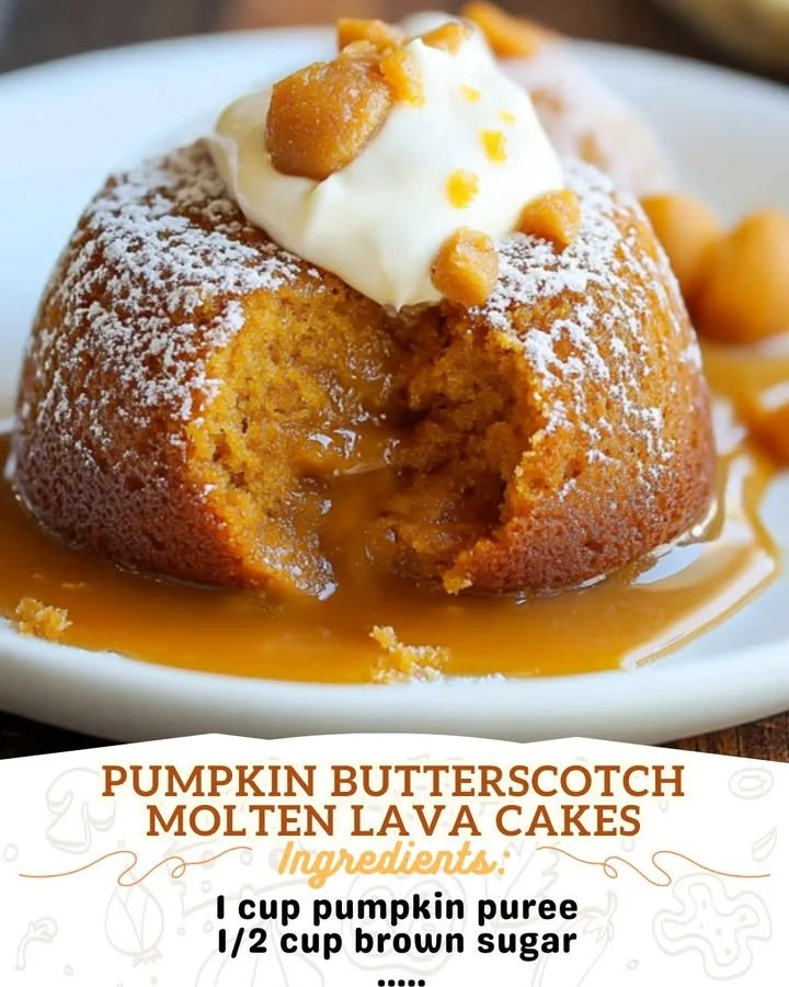 Delicious Pumpkin Butterscotch Molten Lava Cakes with gooey centers.
