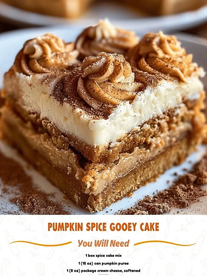 Delicious pumpkin spice gooey cake served on a plate