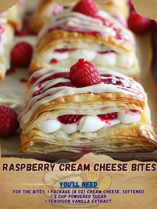 Raspberry cream cheese bites served on a plate for a delicious dessert.