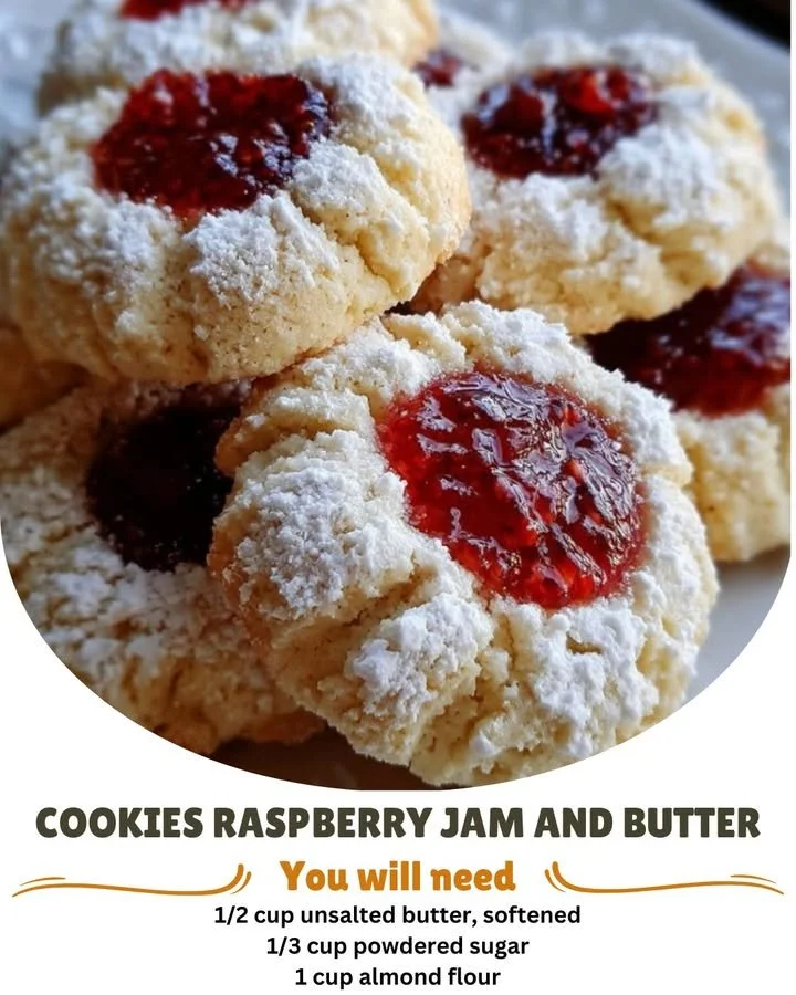 Raspberry Jam Thumbprint Cookies with sweet raspberry filling