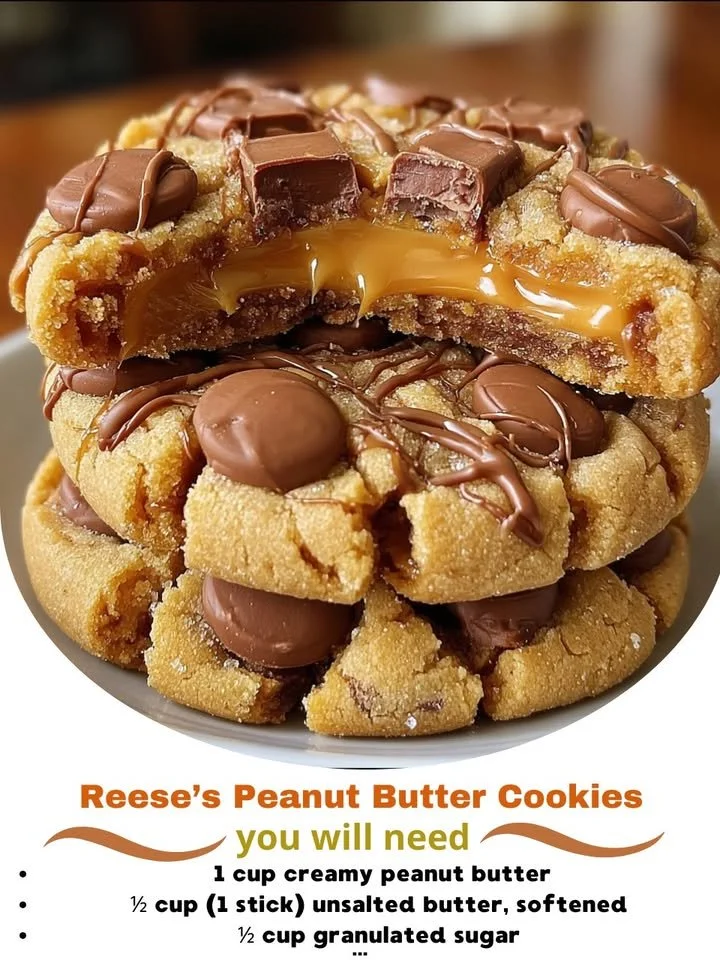 Delicious Reese's Peanut Butter Cookies stacked on a plate
