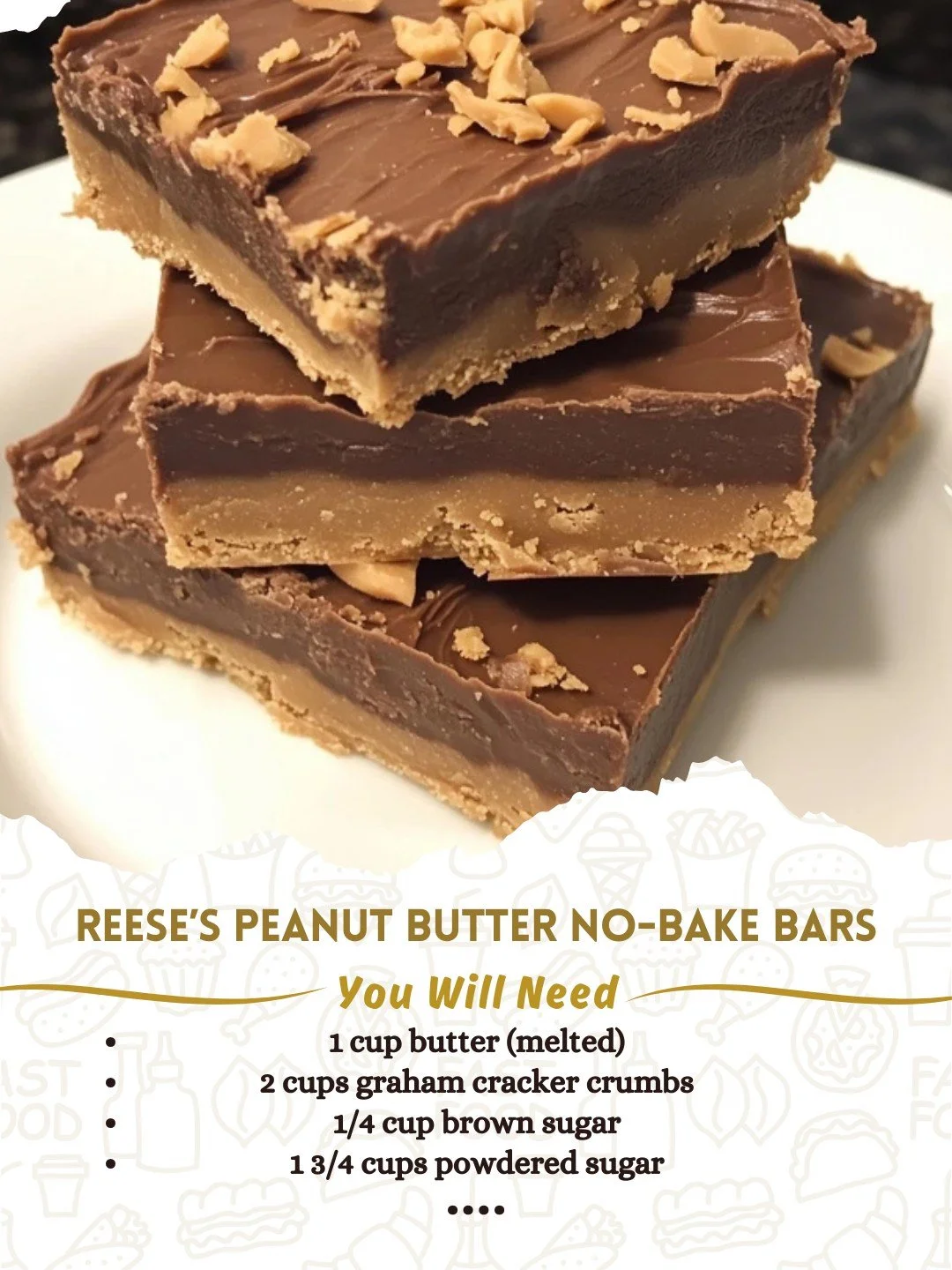 Delicious no-bake Reese's peanut butter bars on a plate.