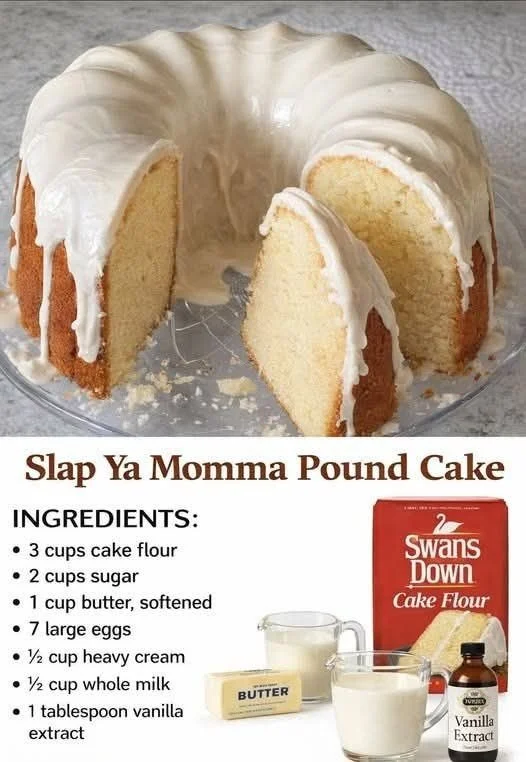 Slice of Slap Your Mama Pound Cake displayed on a rustic wooden table