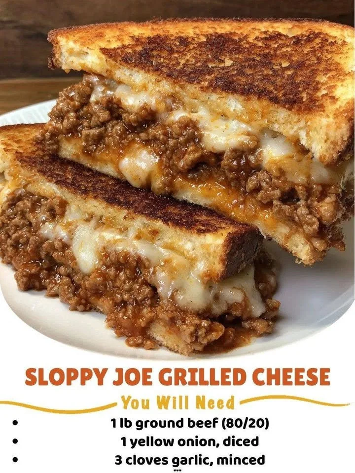 Delicious Sloppy Joe Grilled Cheese sandwich with melted cheese and savory beef filling.