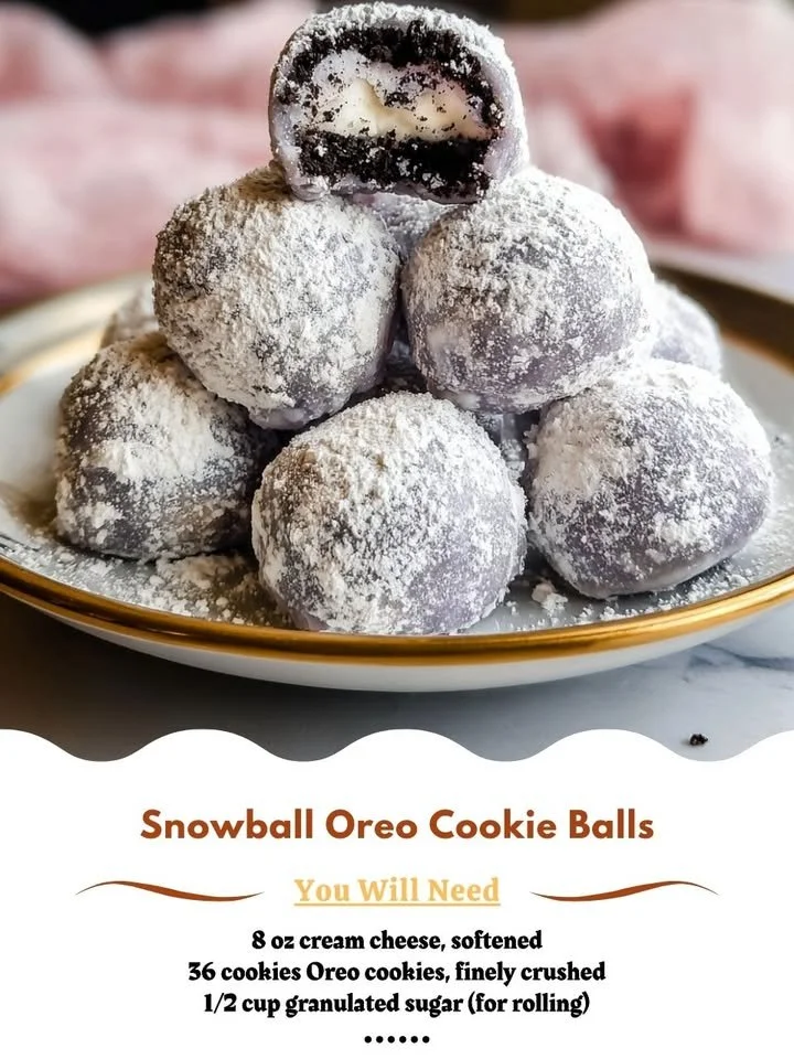 Snowball Oreo Cookie Balls - festive dessert treats made with Oreo cookies