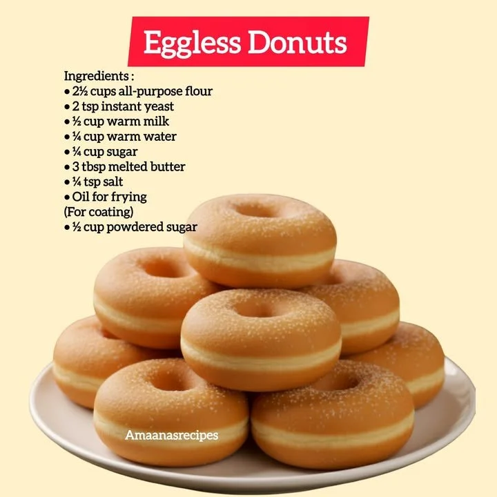 Soft and fluffy eggless donuts topped with icing and sprinkles