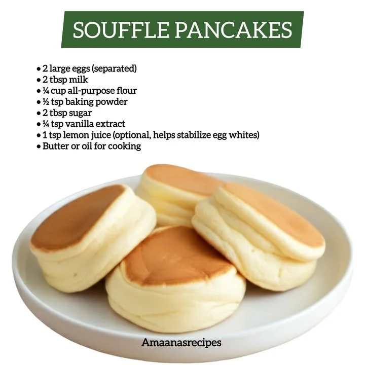 Fluffy Japanese-style soufflé pancakes served with syrup and berries