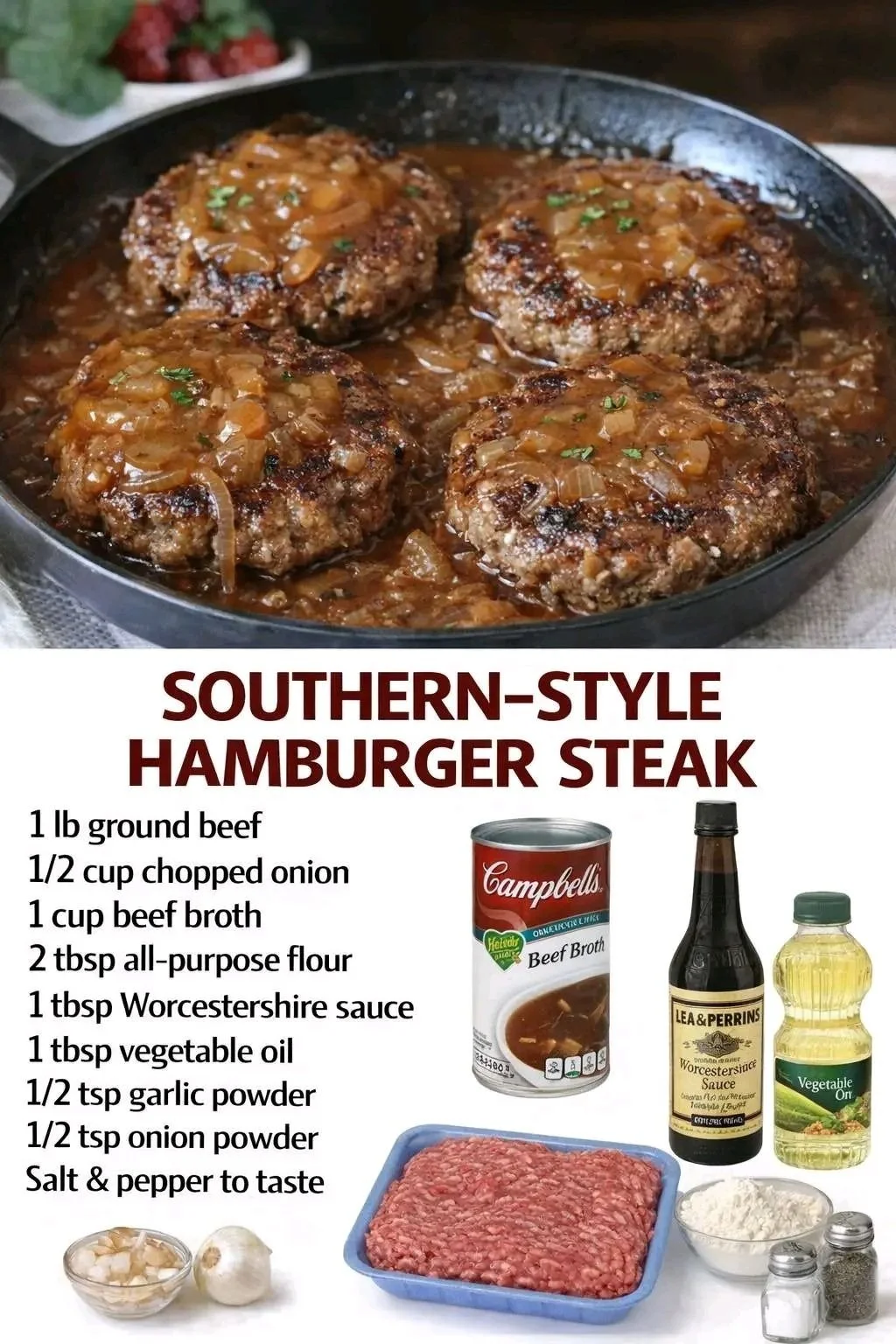 Southern Style Hamburger Steak served with gravy and sides