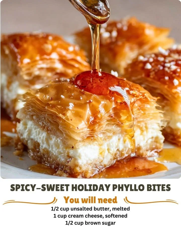 Spicy-sweet holiday phyllo bites arranged on a festive platter.