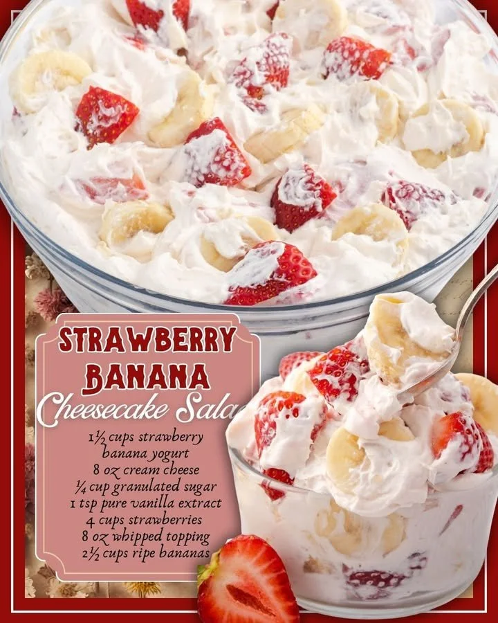 Delicious Strawberry Banana Cheesecake Salad with fresh strawberries and bananas