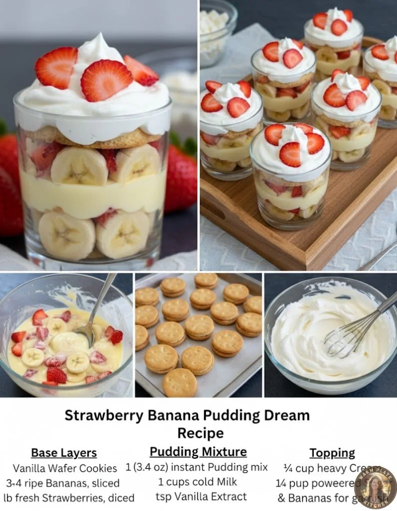 Delicious Strawberry Banana Pudding served in a dessert bowl.