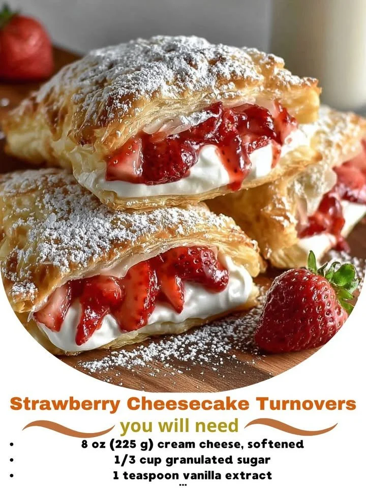 Freshly baked strawberry cheesecake turnovers with a golden crust