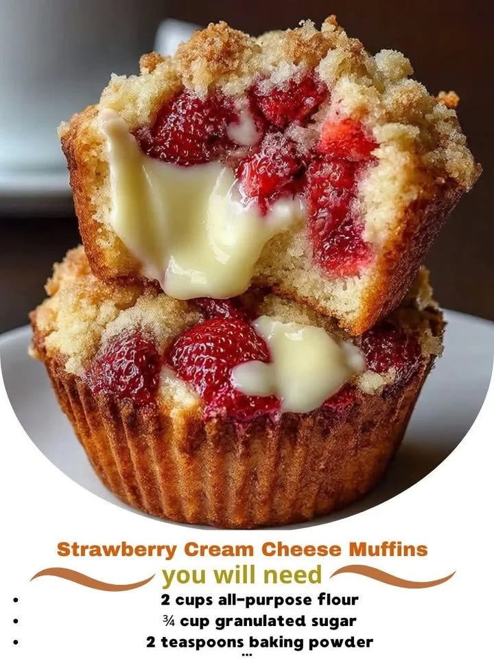 Delicious strawberry cream cheese muffins fresh out of the oven