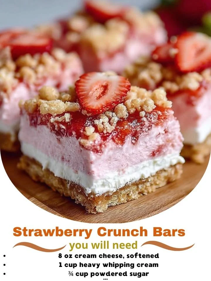 Delicious homemade Strawberry Crunch Bars with a perfect crispy topping.