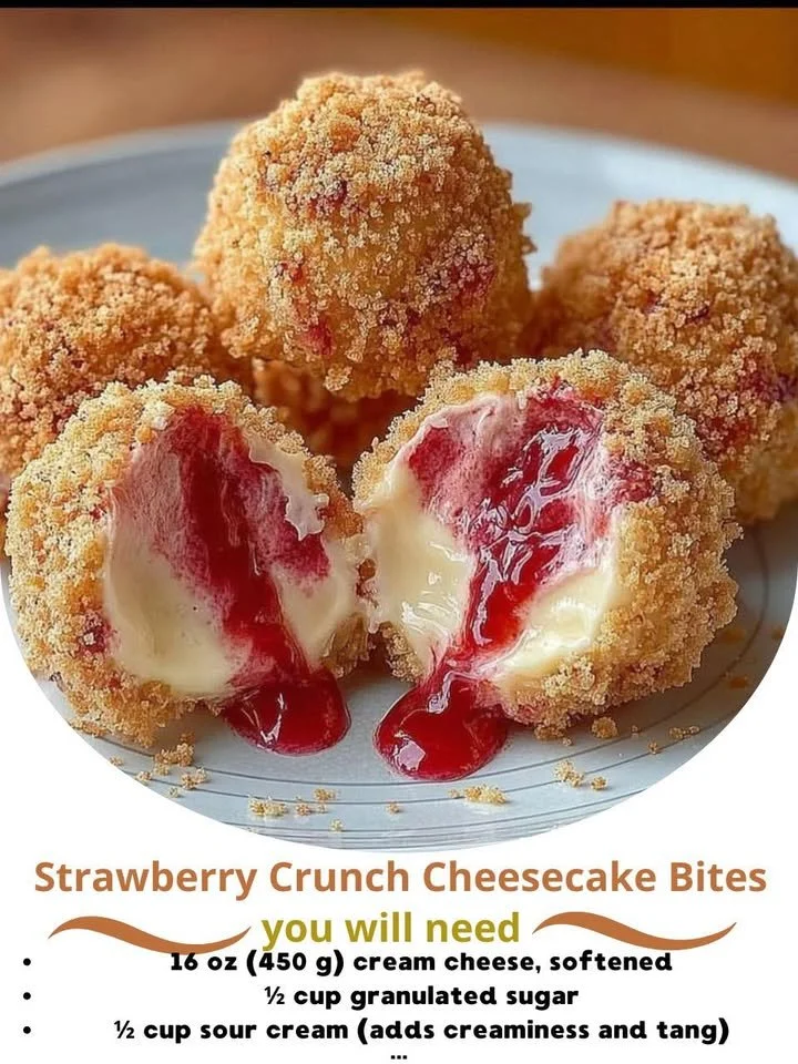 Delicious strawberry crunch cheesecake bites served on a plate