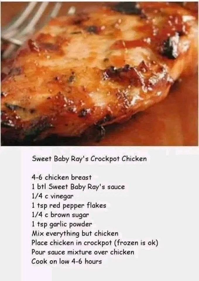 Delicious plate of Sweet Baby Ray's Crockpot Chicken served with sides