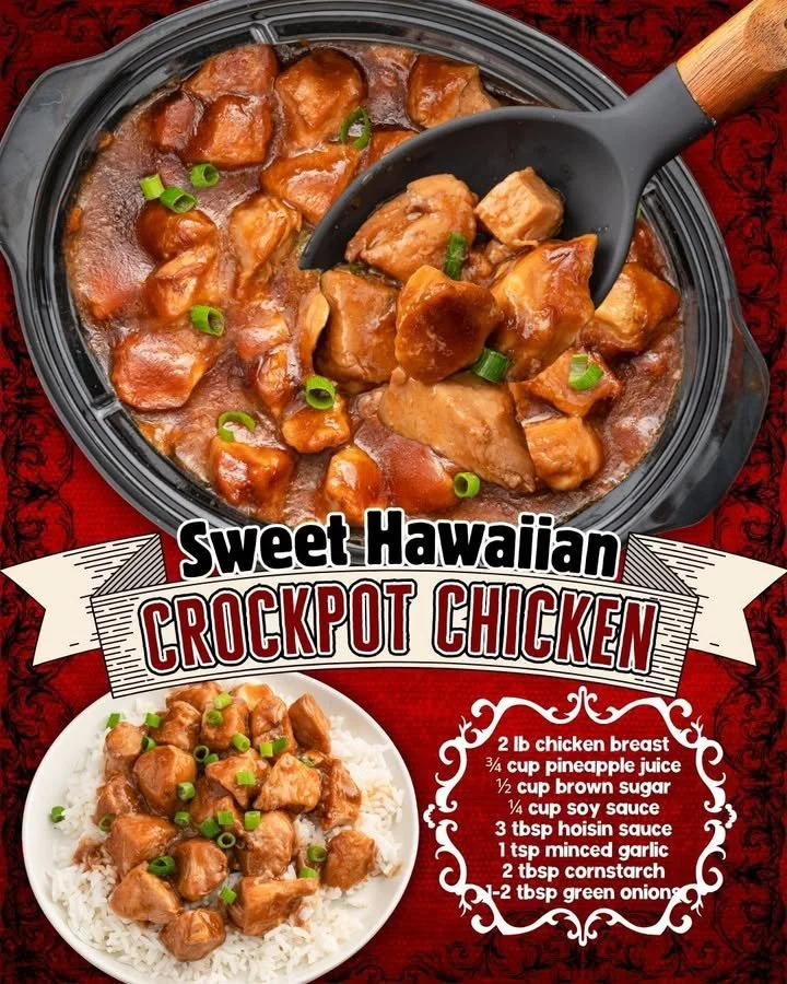 Sweet Hawaiian Crockpot Chicken served with pineapple and rice