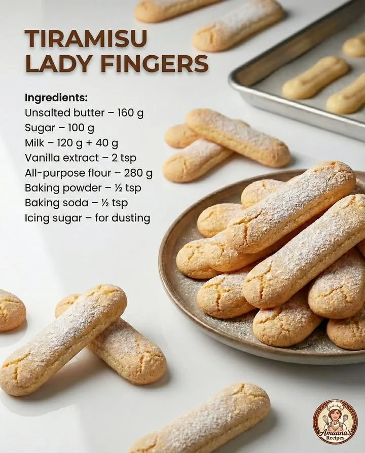 Homemade Tiramisu lady fingers arranged on a plate