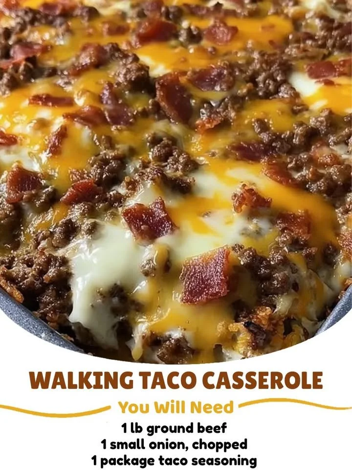 Delicious walking taco casserole bake topped with cheese and crunchy toppings