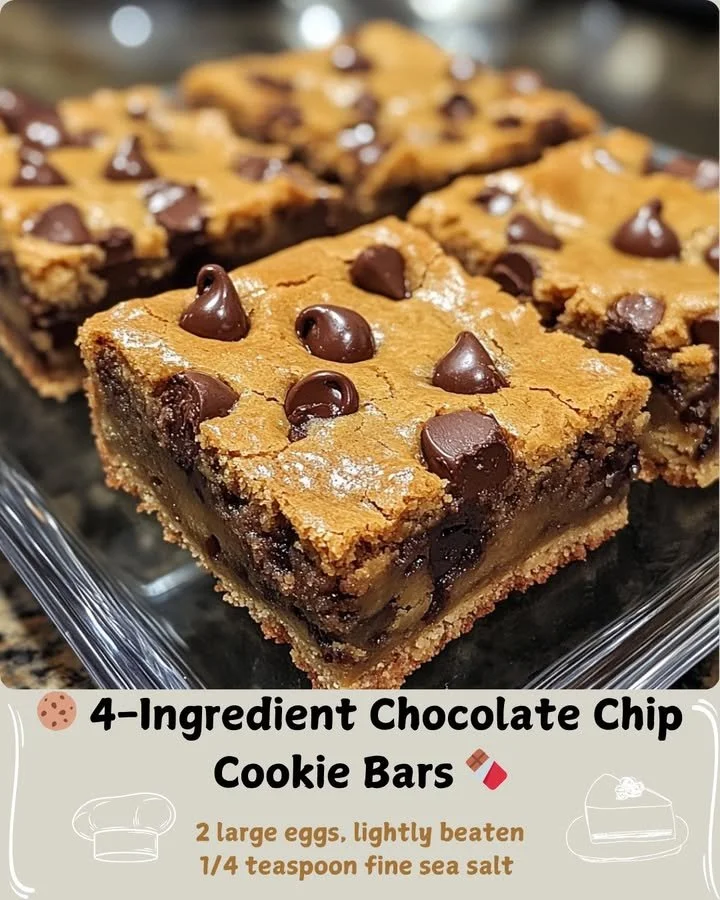 Delicious 4-ingredient chocolate chip cookie bars on a cooling rack