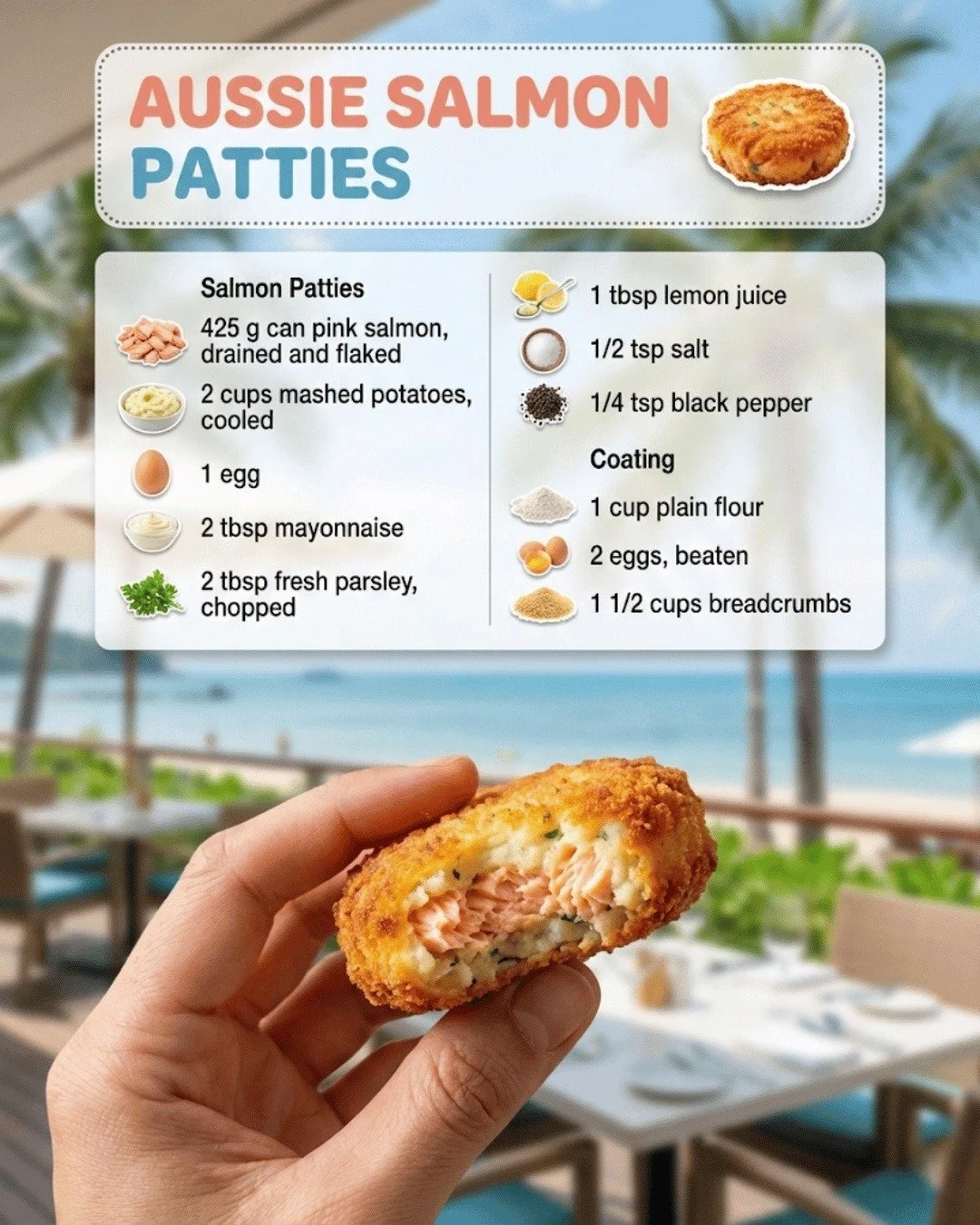 Delicious Aussie Salmon Patties served on a plate with fresh greens.