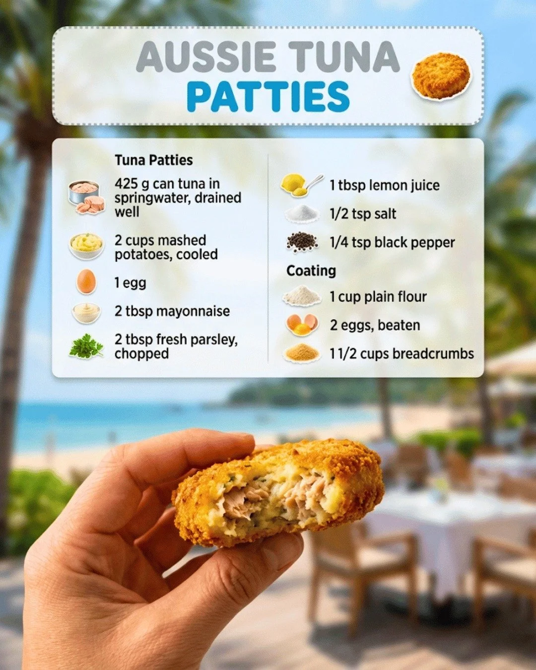 Delicious Aussie Tuna Patties served on a plate with fresh herbs and lemon.