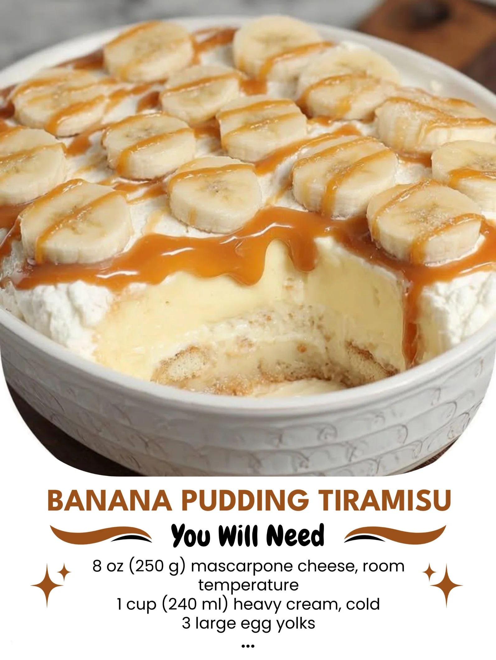 Delicious banana pudding tiramisu layered dessert with bananas and creamy filling