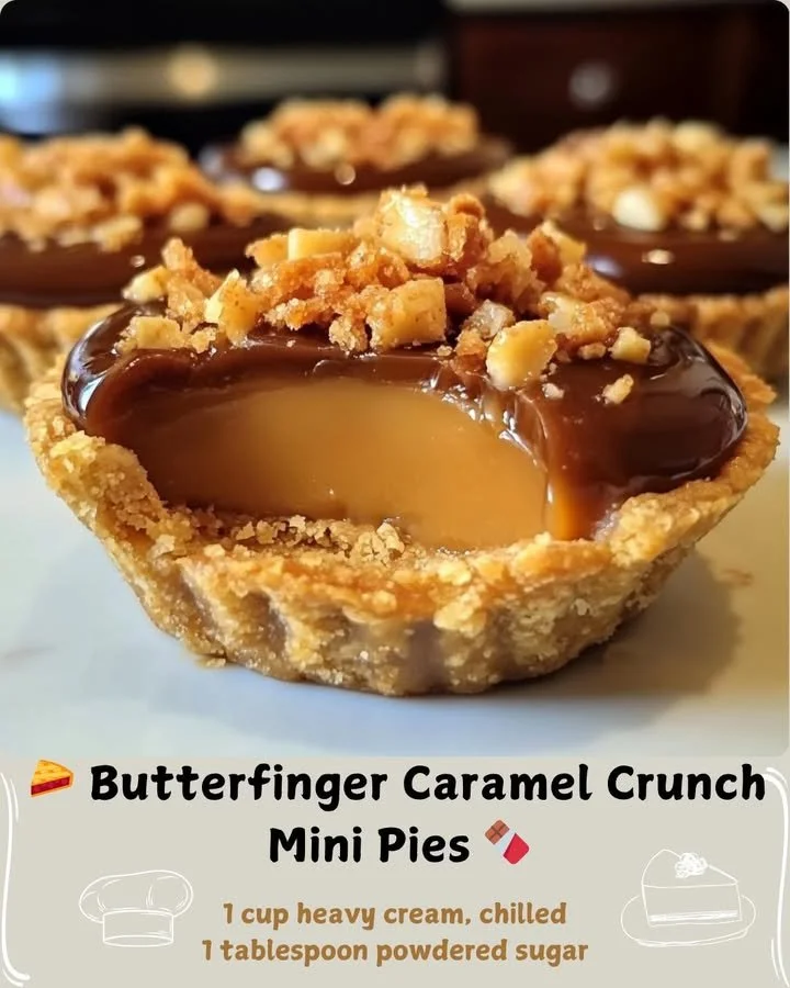 Delicious Butterfinger caramel crunch mini pies on a plate