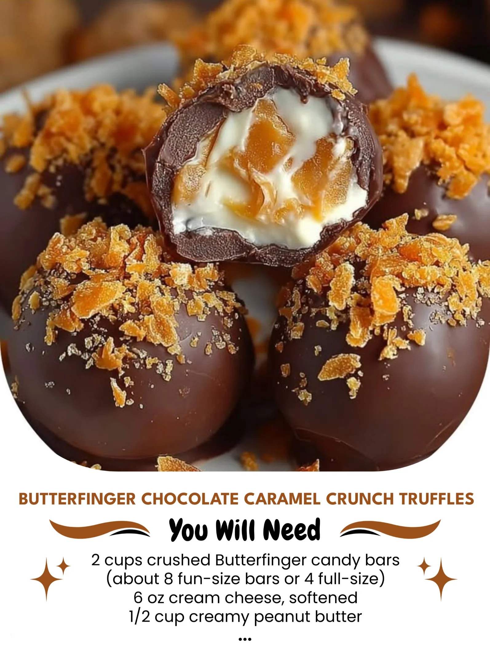 Delicious Butterfinger chocolate caramel crunch truffles on a plate