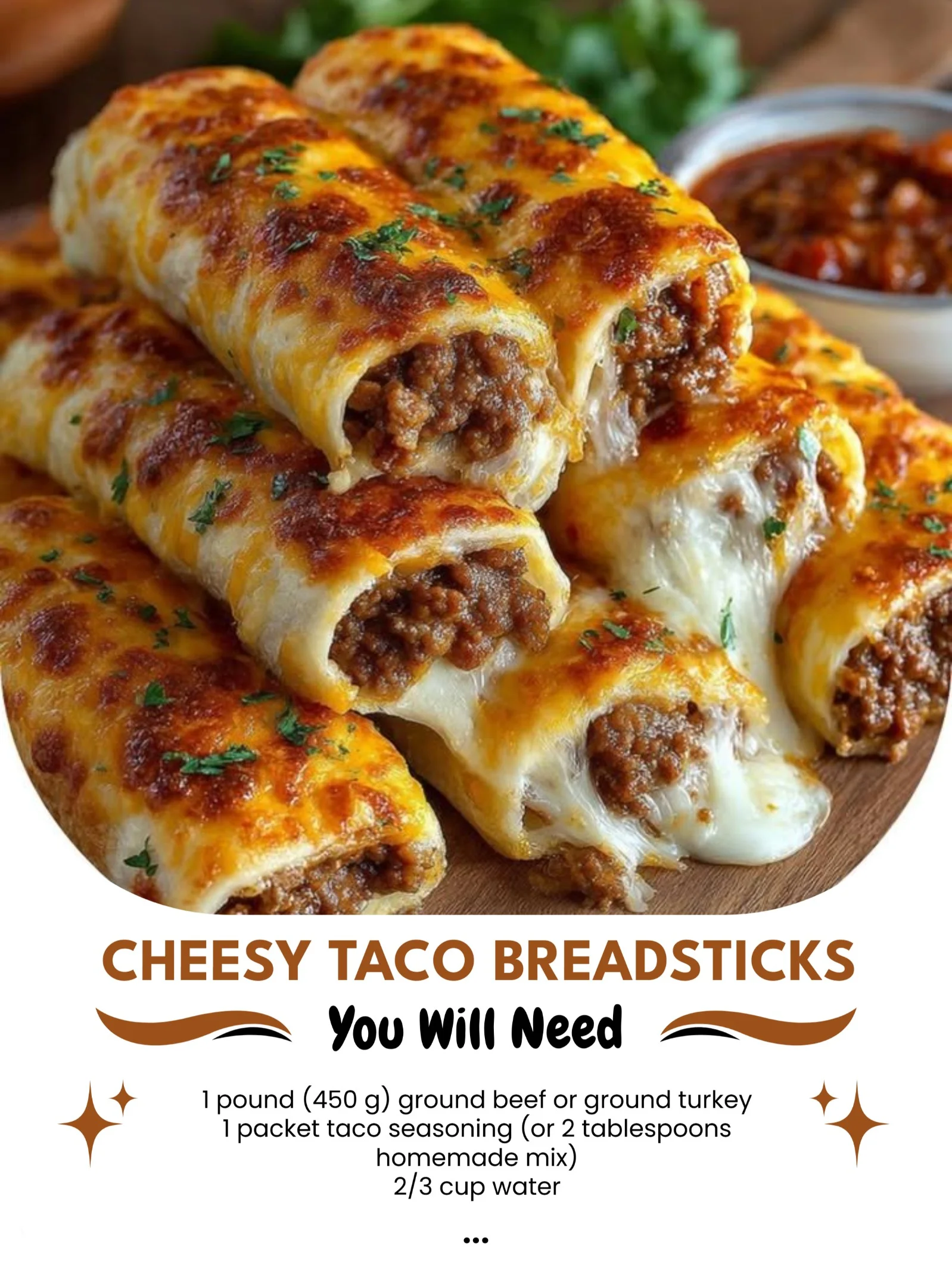 Cheesy taco breadsticks served on a plate with toppings.