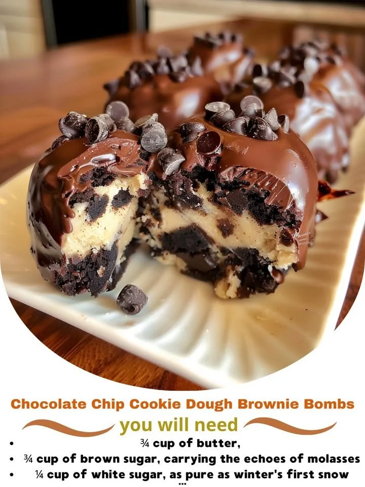 Chocolate Chip Cookie Dough Brownie Bombs ready to be enjoyed