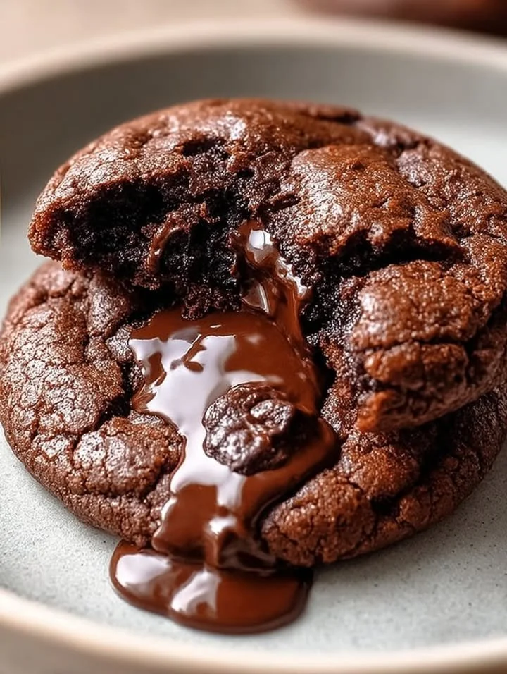 Delicious Chocolate Lava Brownie Cookies with gooey chocolate center