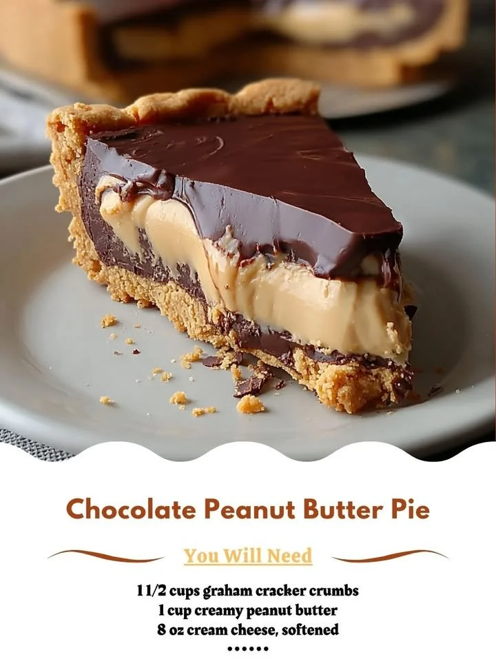 Deliciously layered chocolate peanut butter pie on a plate