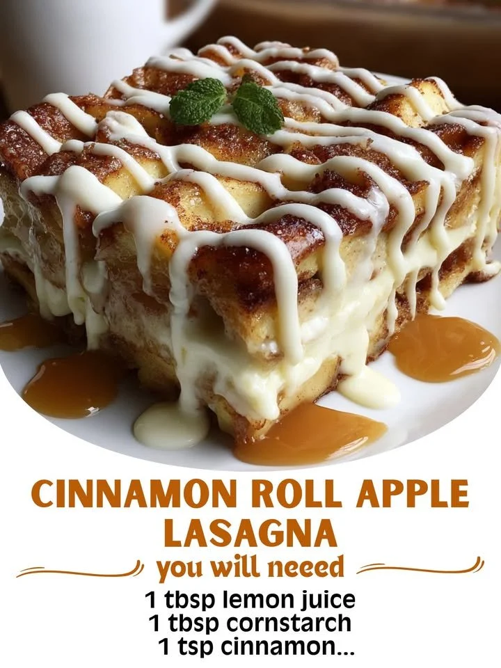 Delicious Cinnamon Roll Apple Lasagna dessert with layers of cinnamon rolls and apples