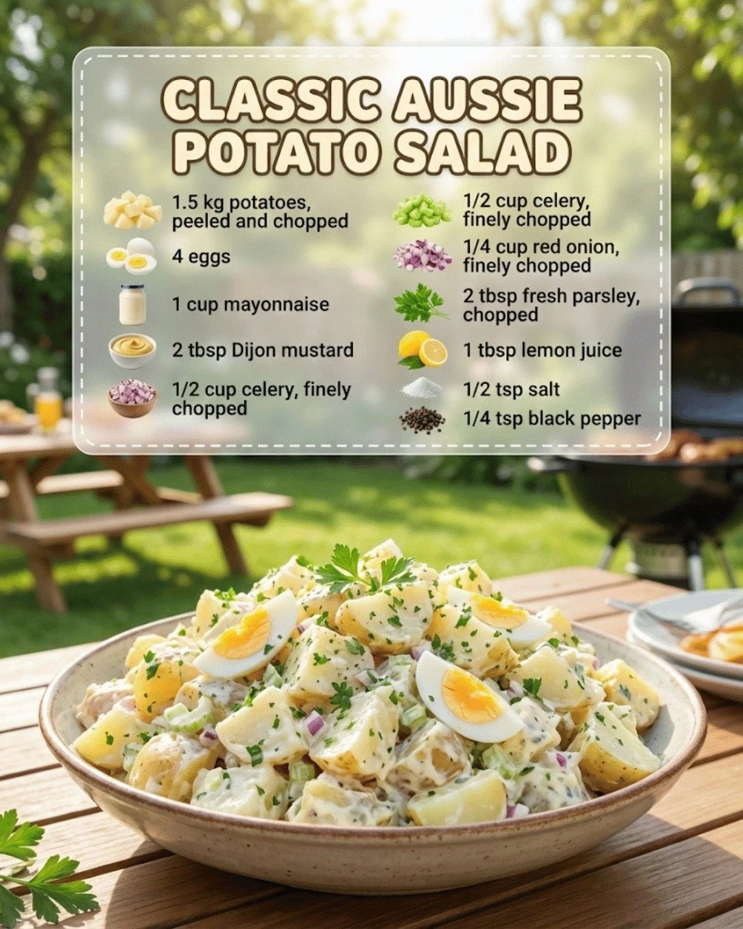 Delicious classic Aussie potato salad served in a bowl