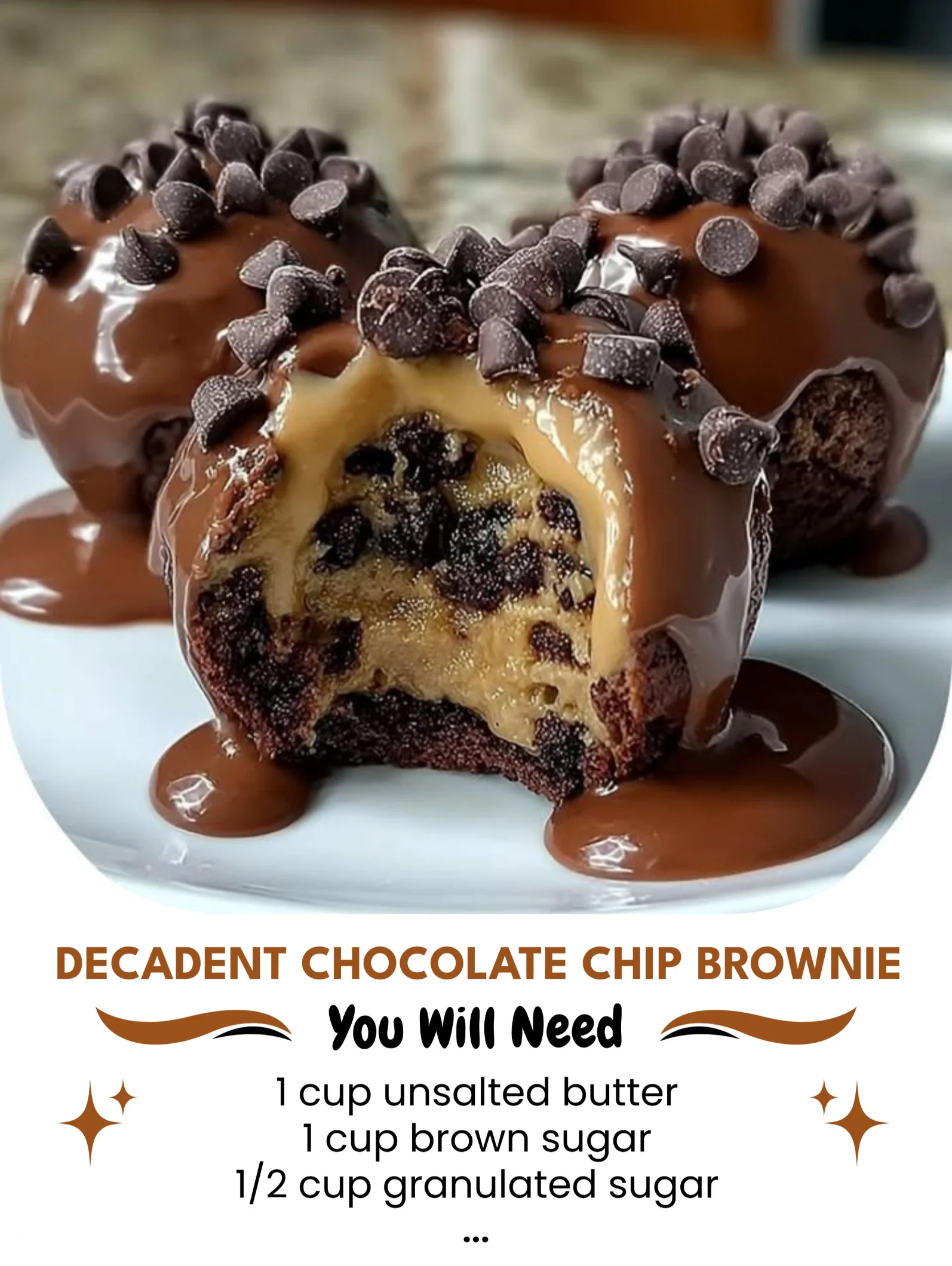 Deliciously decadent chocolate chip brownie with melted chocolate chips