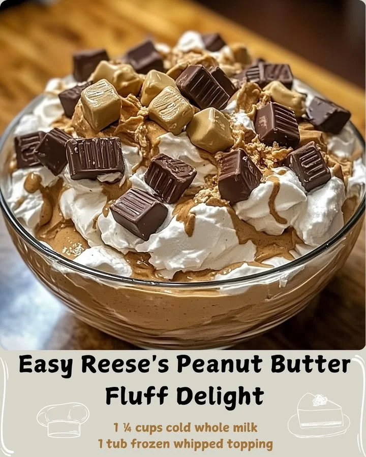 Delicious slice of Reese's Peanut Butter Fluff Delight dessert on a plate