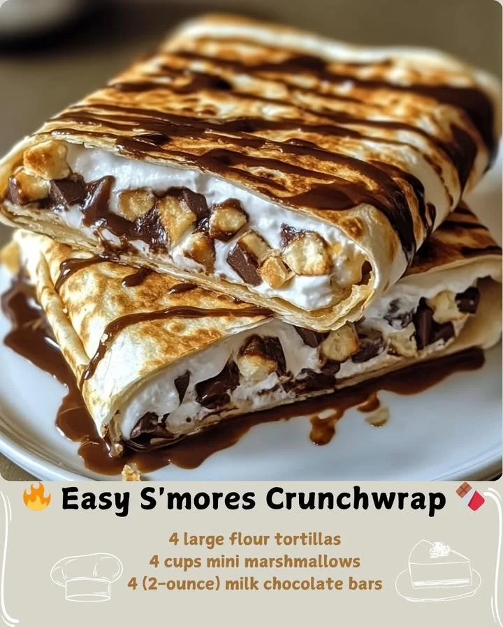 Delicious Easy S'mores Crunchwrap with chocolate and marshmallows