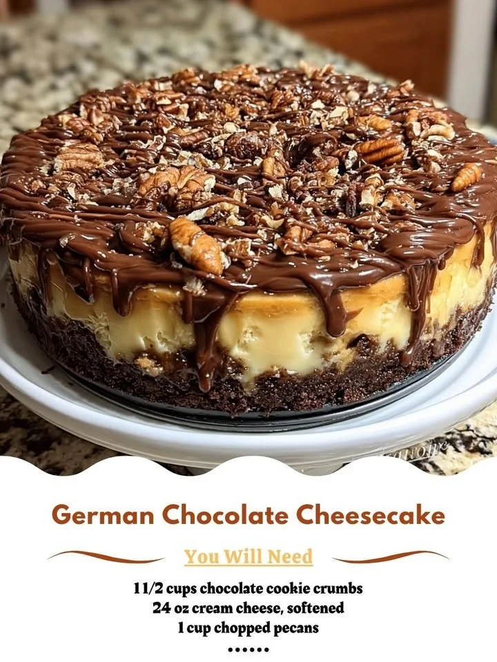 Slice of German Chocolate Cheesecake with chocolate and coconut topping