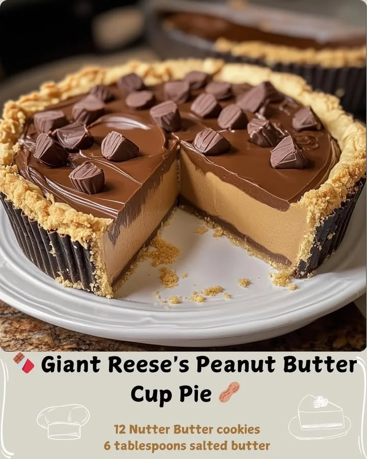 Giant Reese's Peanut Butter Cup Pie with creamy peanut butter filling and chocolate crust