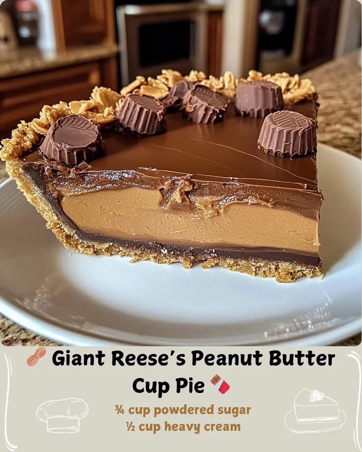 Giant Reese’s Peanut Butter Cup Pie with a chocolate crust and creamy filling
