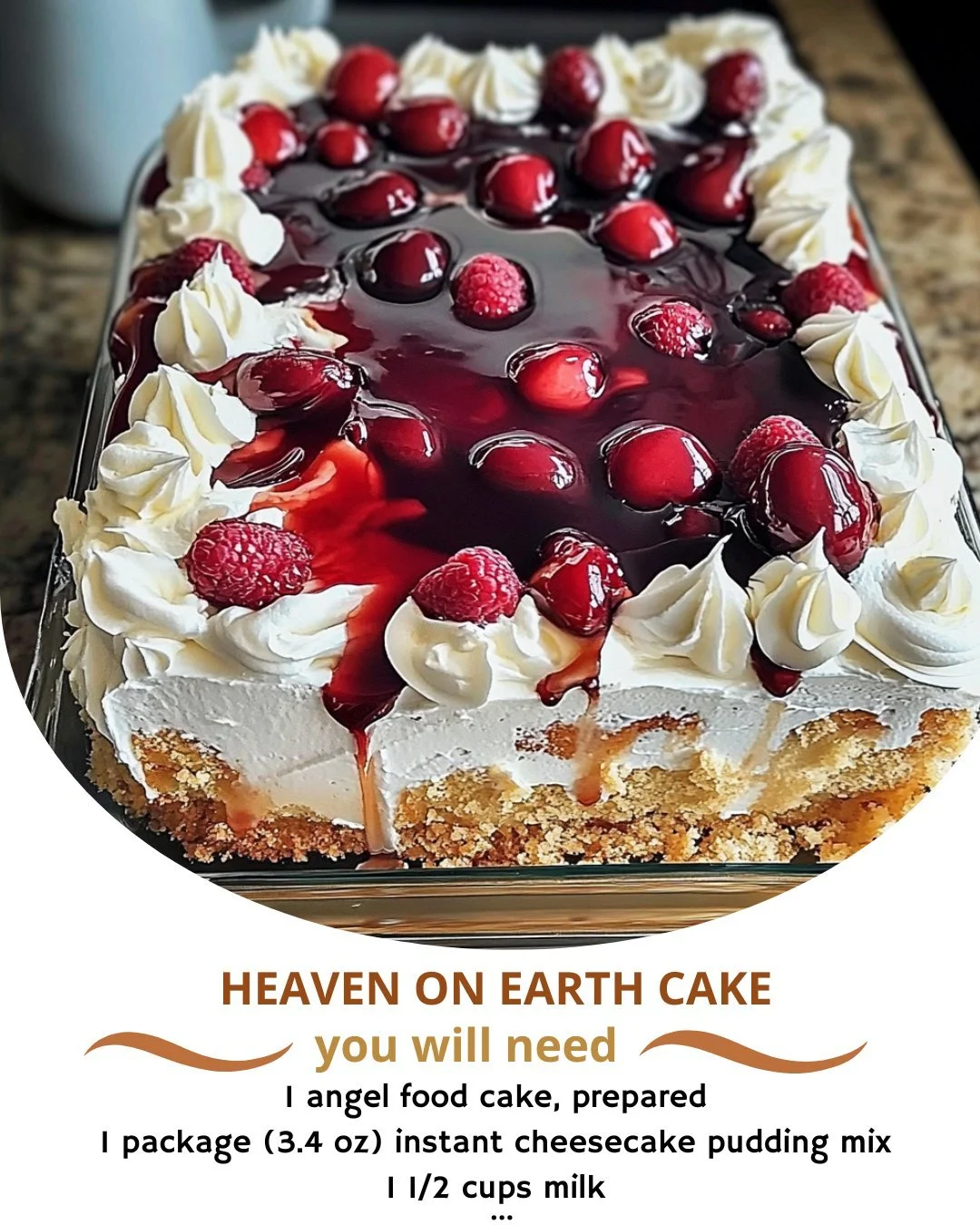 Heaven on Earth Cake with layers of cream and fruit toppings, a delicious dessert