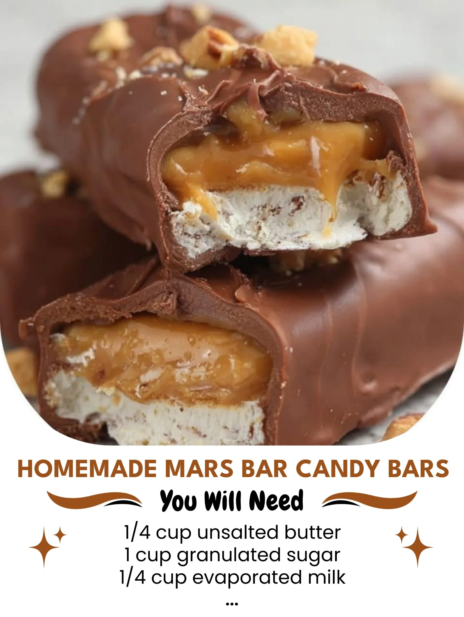 Homemade Mars Bar Candy Bars garnished on a plate