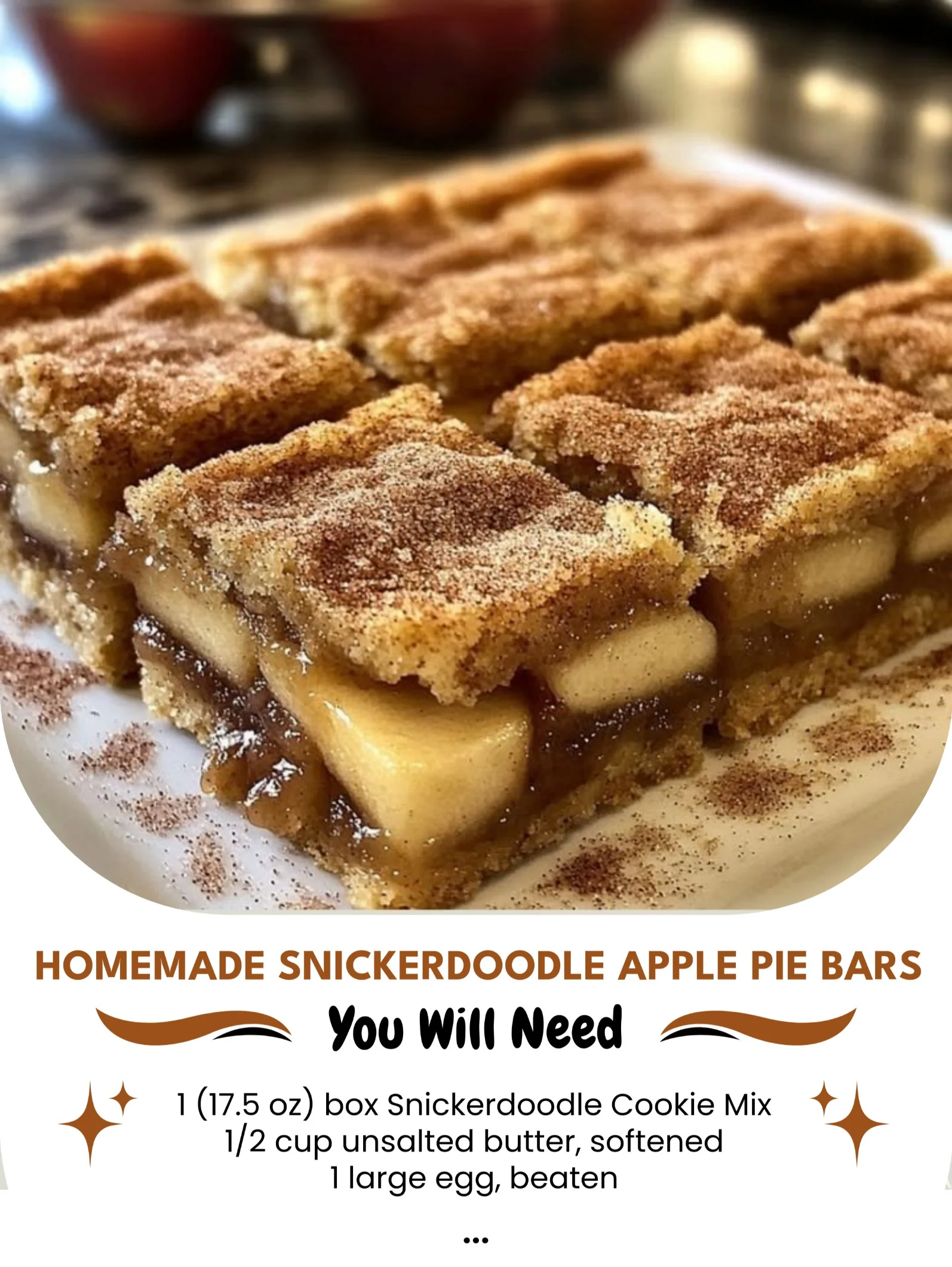 Delicious homemade snickerdoodle apple pie bars with cinnamon topping