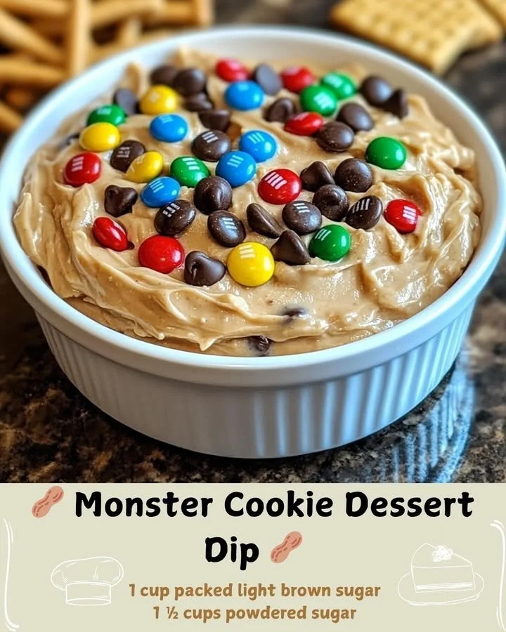 Delicious Monster Cookie dessert dip served in a bowl with toppings